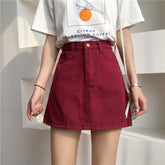 High Waist Solid A-Line Burgundy Skirt